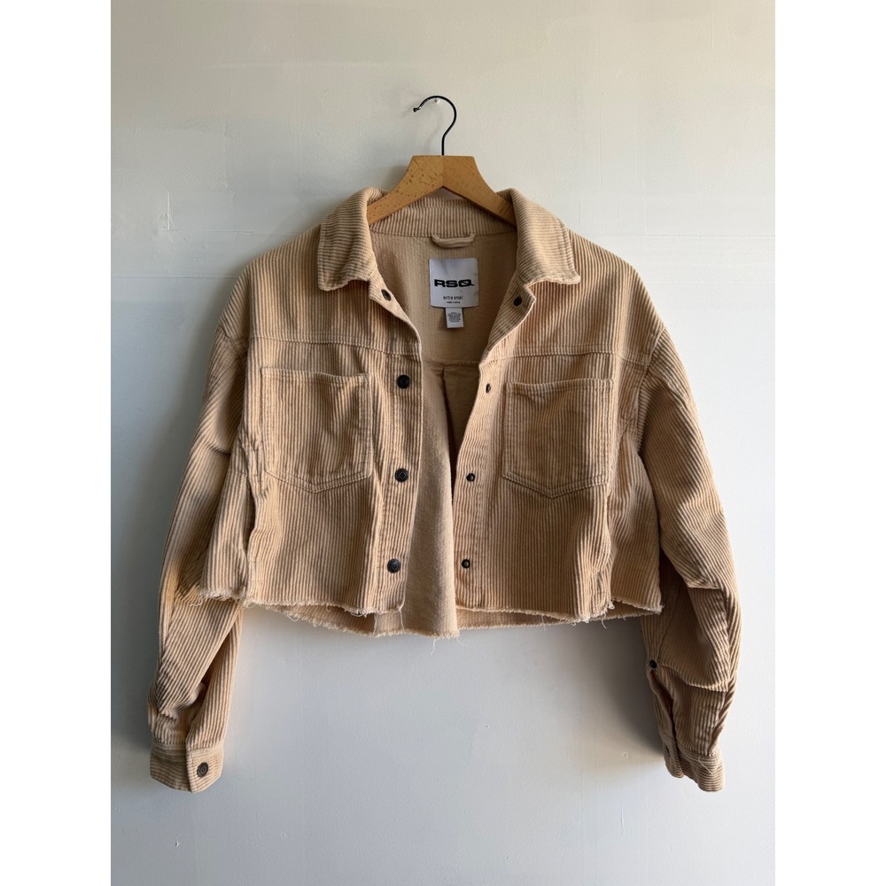 RSQ Tan Beige Corduroy Cropped Raw Hem Trucker Jacket Tween Boho festival W XS